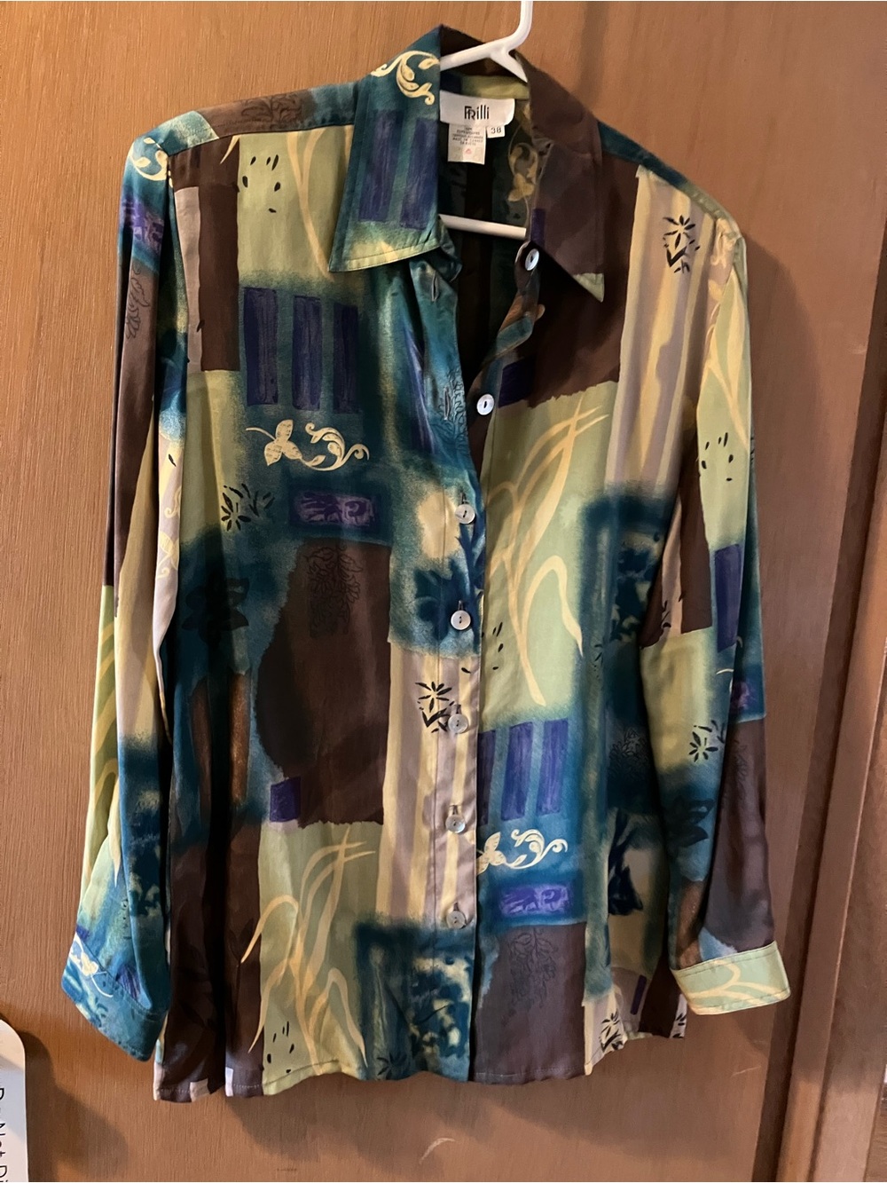 Multicolor Abstract Print Button-Down Shirt - Green/Brown/Blue